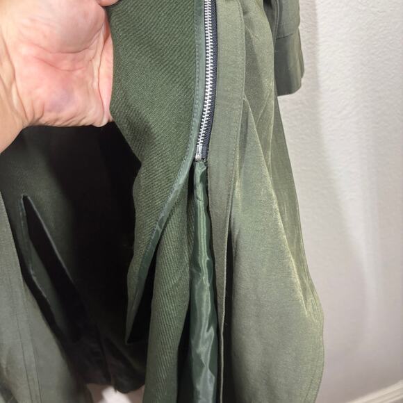 Gallery Petite 10 Double Breasted Trench Coat Olive Green Belted Zip Out NWT - Picture 9 of 15